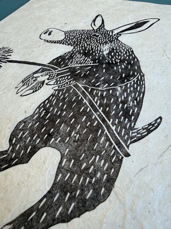 Aardvark Lokta detail 1 A close-up of the texture of the Lokta paper and the black Aardvark print.